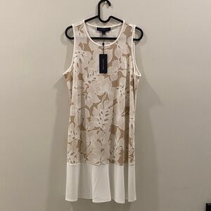 Tommy Hilfiger Cream and Tan Floral Mesh Sleeveless Mini Dress